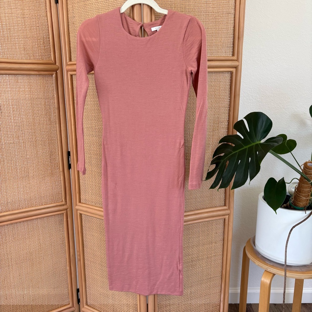 Kookai Merino Wool Jersey Crew Neck Bodycon Dress in Ginger Pink Size: AU1/US 2
